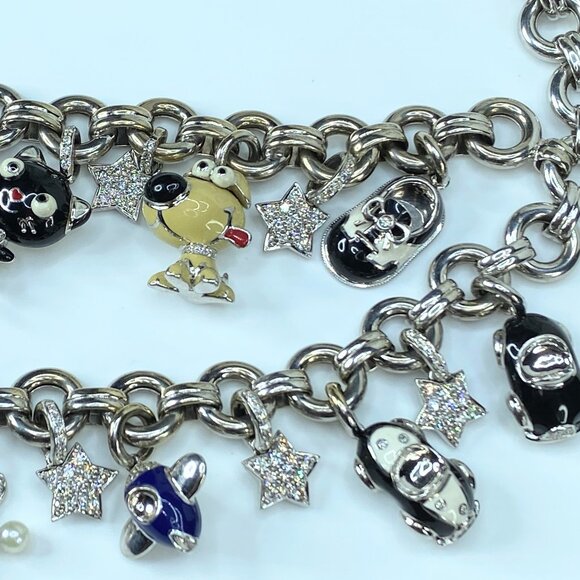 Aaron Basha 18k White Gold Enamel and Diamond Charm Necklace 20" 285.4g JR85754 - Picture 5 of 16